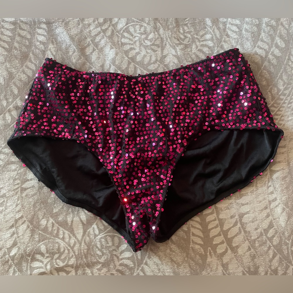 Pink Sequin High-Waisted Shorts
